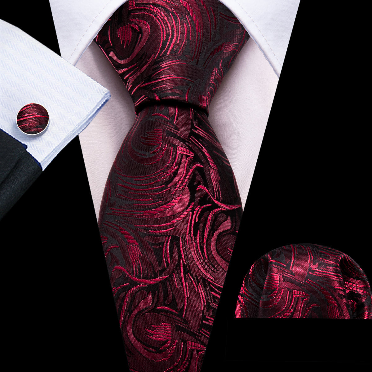 Fire Brick Paisley Silk Tie, Pocket Square and Cufflinks Set tie sets    - Sophisticated Gentlemen