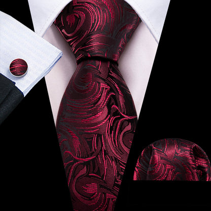 Fire Brick Paisley Silk Tie, Pocket Square and Cufflinks Set tie sets    - Sophisticated Gentlemen