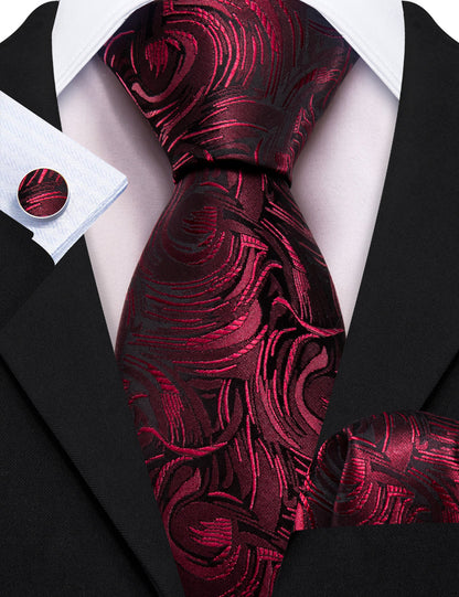Fire Brick Paisley Silk Tie, Pocket Square and Cufflinks Set tie sets    - Sophisticated Gentlemen