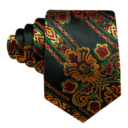 Black Gold Green Paisley Silk Tie, Pocket Square and Cufflinks Set tie sets    - Sophisticated Gentlemen