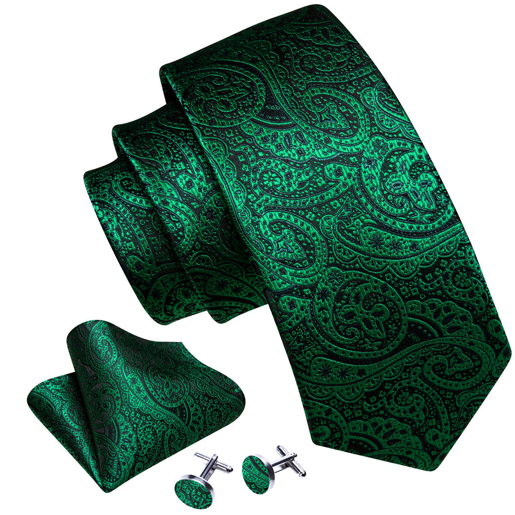 Green Paisley Silk Tie, Pocket Square and Cufflinks Set tie sets    - Sophisticated Gentlemen