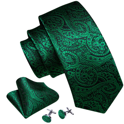 Green Paisley Silk Tie, Pocket Square and Cufflinks Set tie sets    - Sophisticated Gentlemen