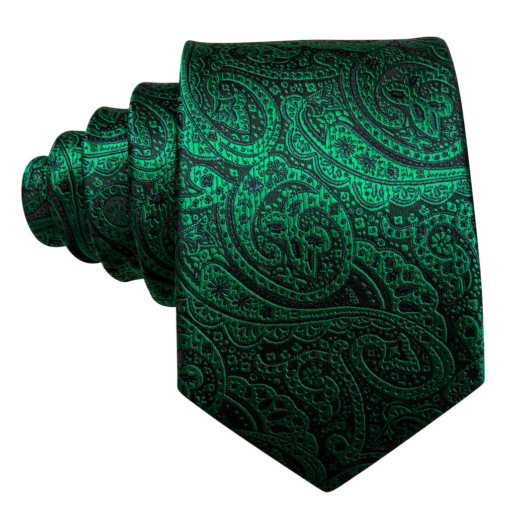 Green Paisley Silk Tie, Pocket Square and Cufflinks Set tie sets    - Sophisticated Gentlemen