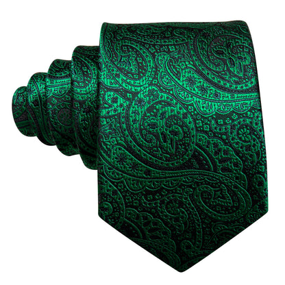 Green Paisley Silk Tie, Pocket Square and Cufflinks Set tie sets    - Sophisticated Gentlemen