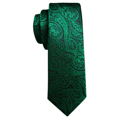 Green Paisley Silk Tie, Pocket Square and Cufflinks Set tie sets    - Sophisticated Gentlemen