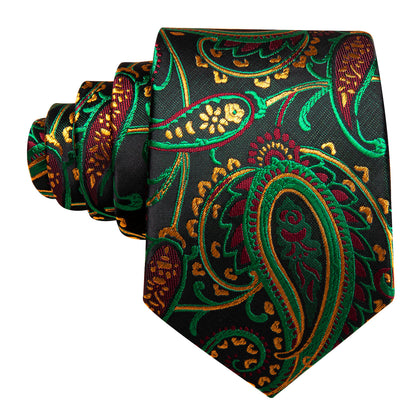 Black, Green and Yellow Paisley Silk Tie, Pocket Square and Cufflinks Set tie sets - Sophisticated Gentlemen