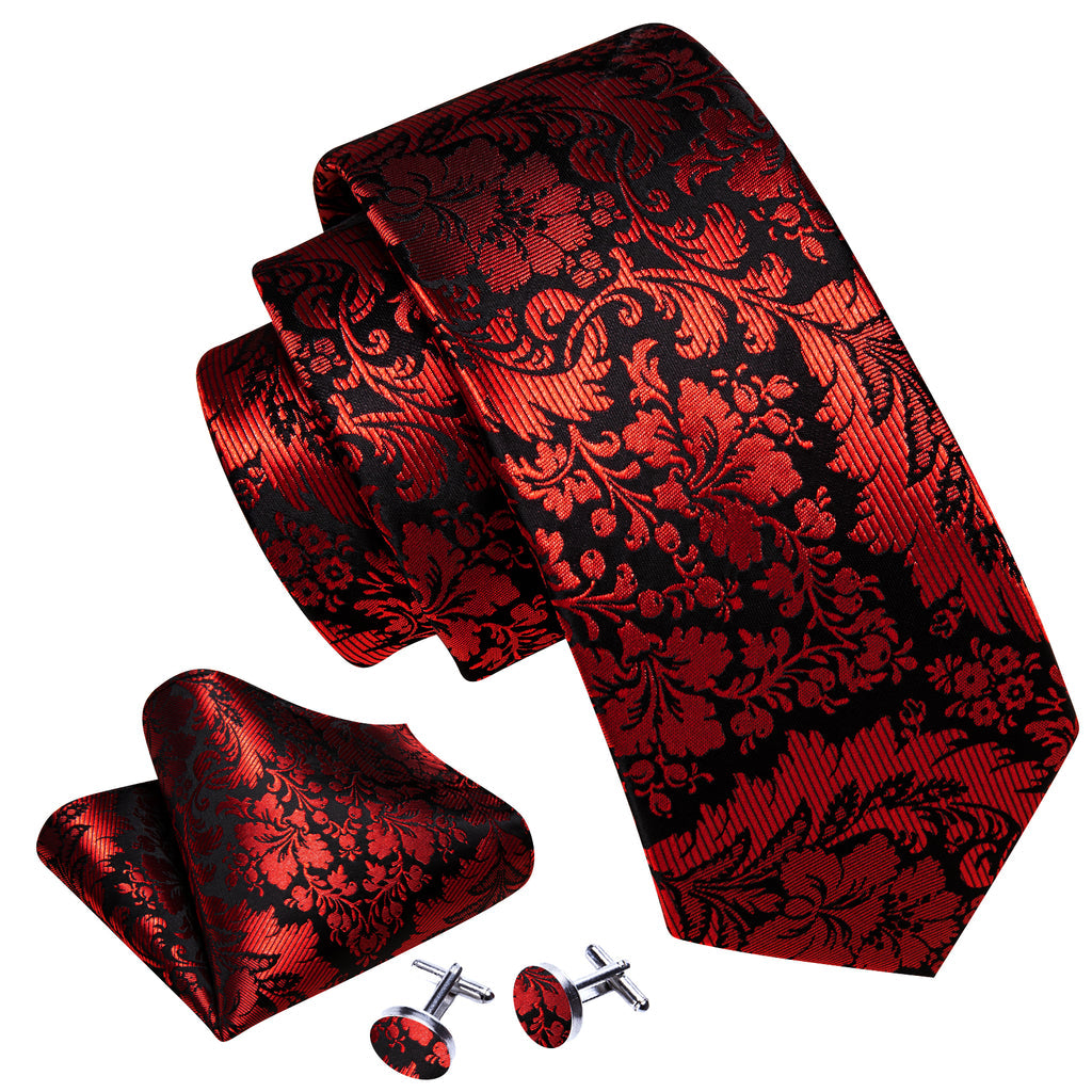 Red Black Paisley Silk Tie, Pocket Square and Cufflinks Set tie sets    - Sophisticated Gentlemen