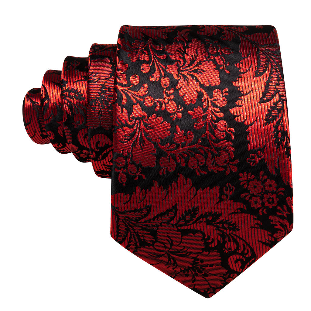 Red Black Paisley Silk Tie, Pocket Square and Cufflinks Set tie sets    - Sophisticated Gentlemen