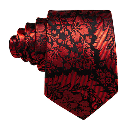 Red Black Paisley Silk Tie, Pocket Square and Cufflinks Set tie sets    - Sophisticated Gentlemen