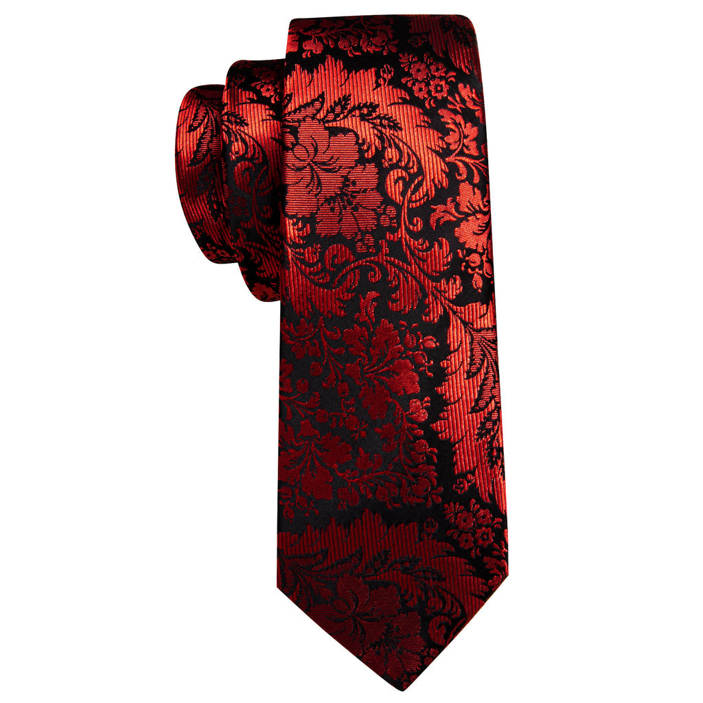 Red Black Paisley Silk Tie, Pocket Square and Cufflinks Set tie sets    - Sophisticated Gentlemen