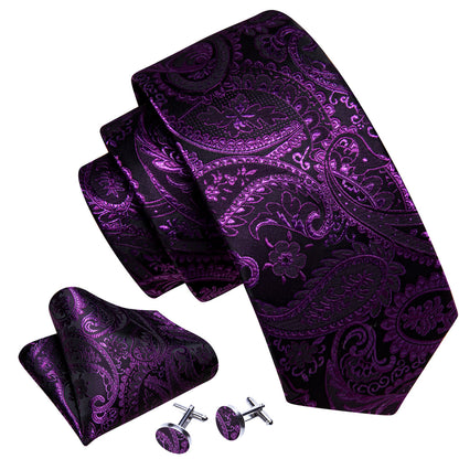 Purple Paisley Silk Tie, Pocket Square and Cufflinks Set tie sets    - Sophisticated Gentlemen