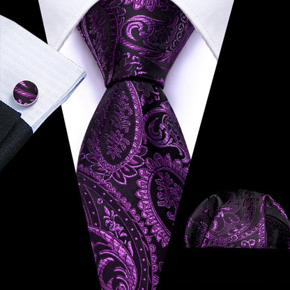 Purple Paisley Silk Tie, Pocket Square and Cufflinks Set tie sets    - Sophisticated Gentlemen