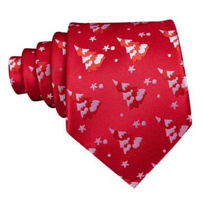 Scarlet Red & White Christmas Tree Tie, Pocket Square, and Cufflinks Set tie sets - Sophisticated Gentlemen