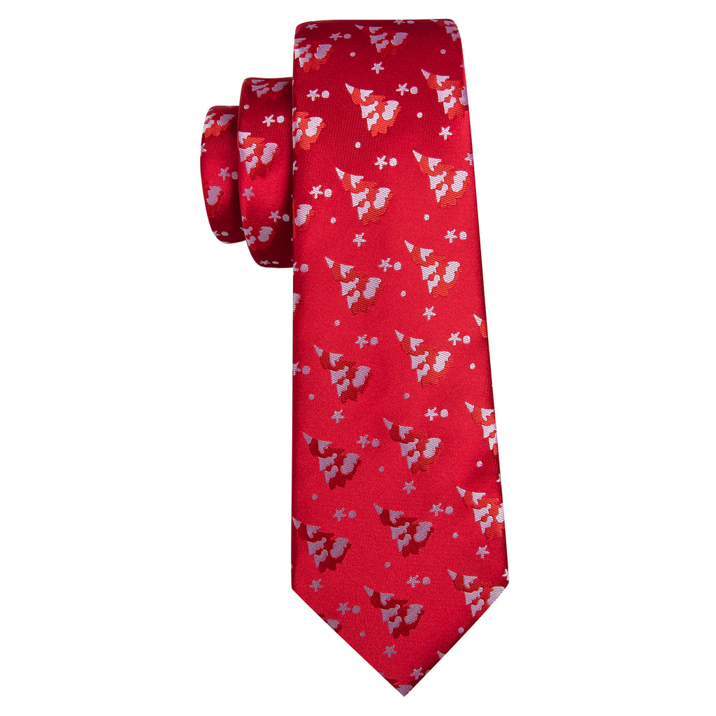 Scarlet Red & White Christmas Tree Tie, Pocket Square, and Cufflinks Set tie sets - Sophisticated Gentlemen
