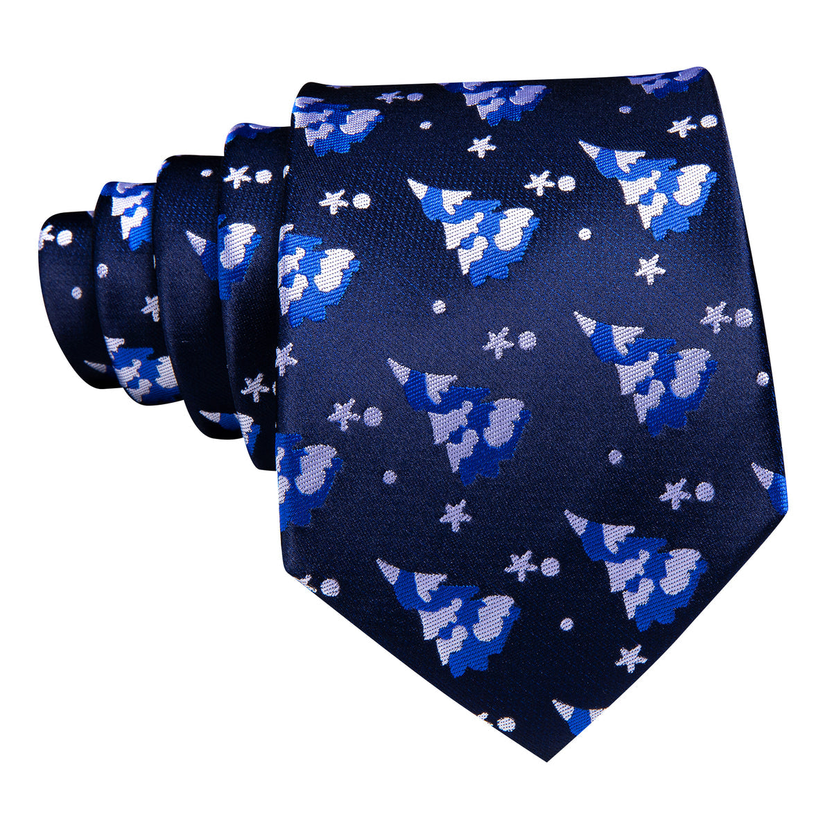 Azure Blue & White Christmas Tree Tie, Pocket Square, and Cufflinks Set tie sets - Sophisticated Gentlemen