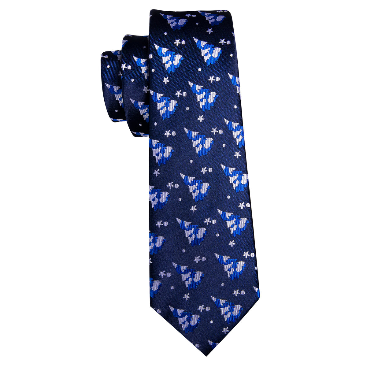Azure Blue & White Christmas Tree Tie, Pocket Square, and Cufflinks Set tie sets - Sophisticated Gentlemen