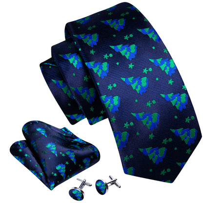 Blue Green Christmas Tree Tie, Pocket Square and Cufflinks Set tie sets    - Sophisticated Gentlemen