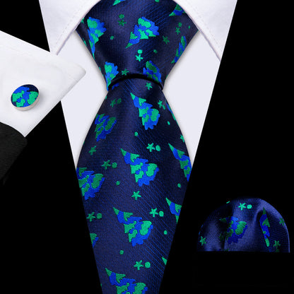 Blue Green Christmas Tree Tie, Pocket Square and Cufflinks Set tie sets    - Sophisticated Gentlemen