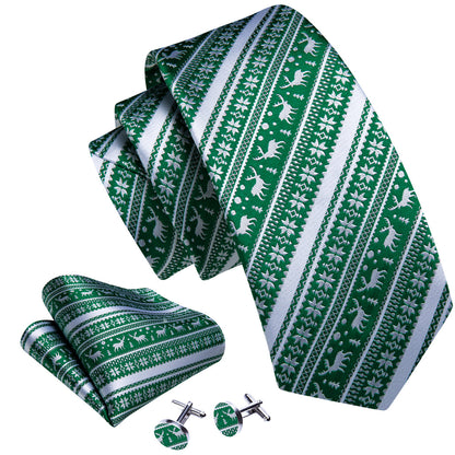 Green White Christmas Elk Striped Tie, Pocket Square and Cufflinks Set tie sets    - Sophisticated Gentlemen