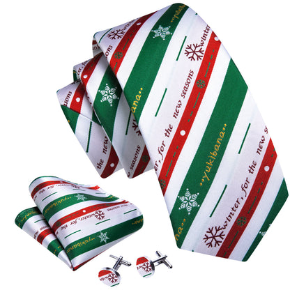 Christmas Pattern Striped Tie, Pocket Square and Cufflinks Set tie sets    - Sophisticated Gentlemen