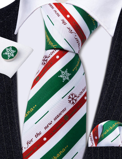 Christmas Pattern Striped Tie, Pocket Square and Cufflinks Set tie sets    - Sophisticated Gentlemen