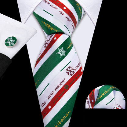 Christmas Pattern Striped Tie, Pocket Square and Cufflinks Set tie sets    - Sophisticated Gentlemen