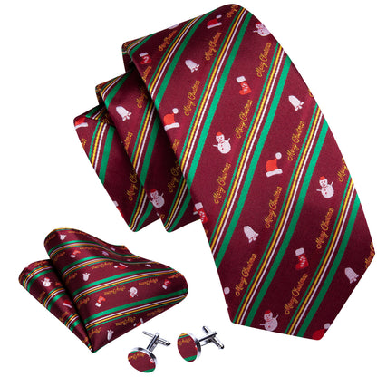 Claret Red Festive Merry Christmas Tie, Pocket Square, and Cufflinks Set tie sets - Sophisticated Gentlemen