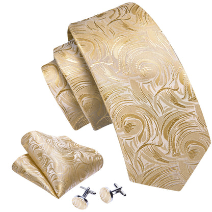 Champagne and Gold Abstract Silk Tie Set tie sets    - Sophisticated Gentlemen