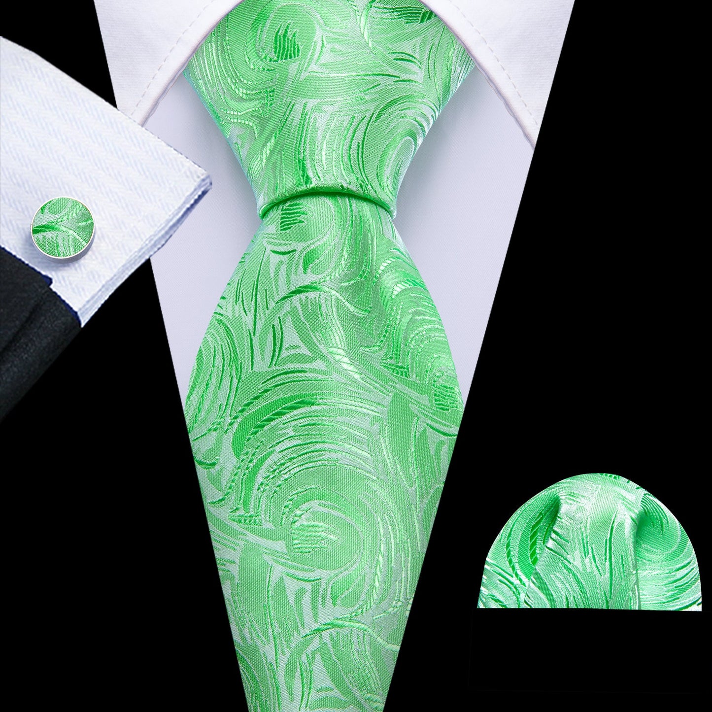 Green Abstract Silk Tie Set tie sets    - Sophisticated Gentlemen