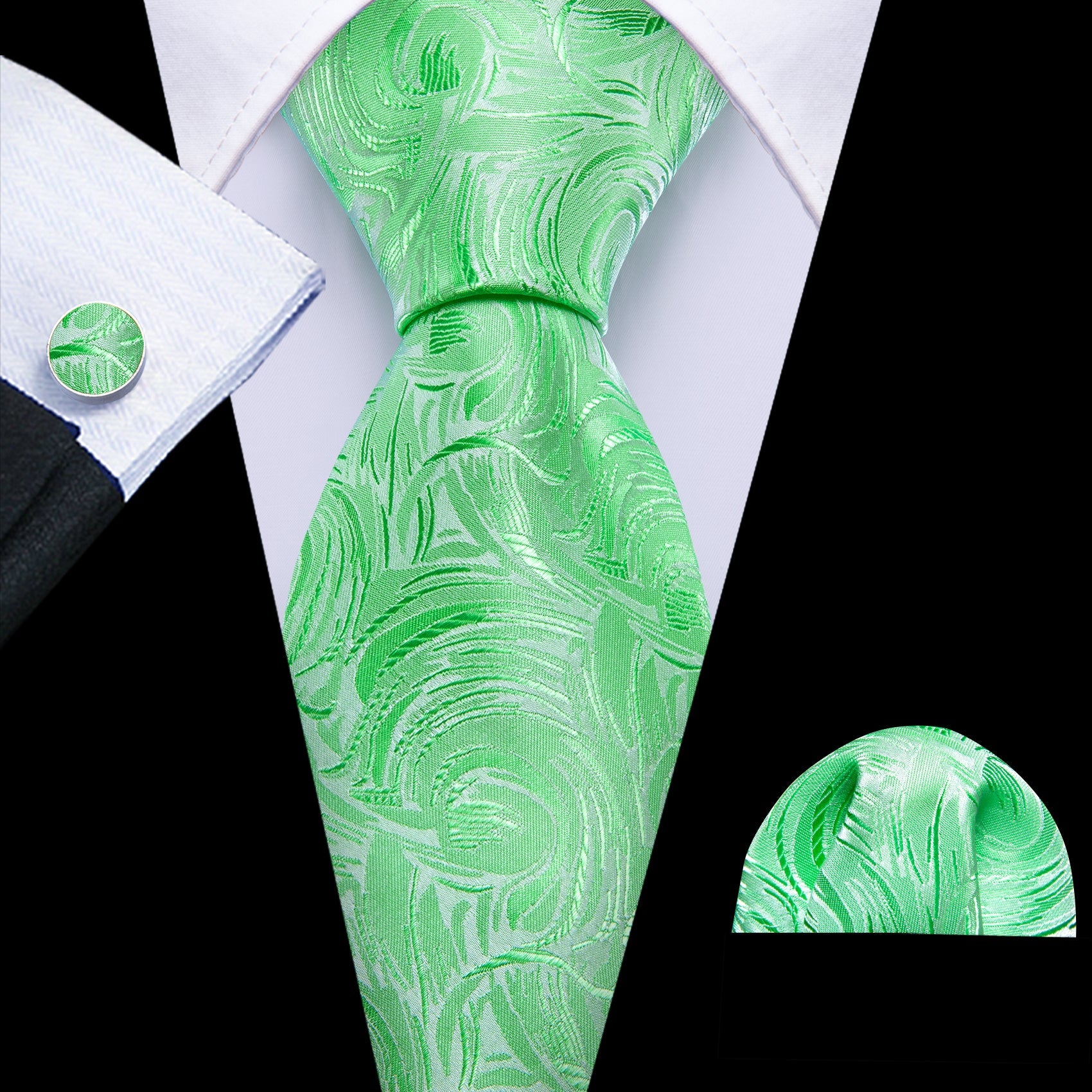 Green Abstract Silk Tie Set tie sets    - Sophisticated Gentlemen