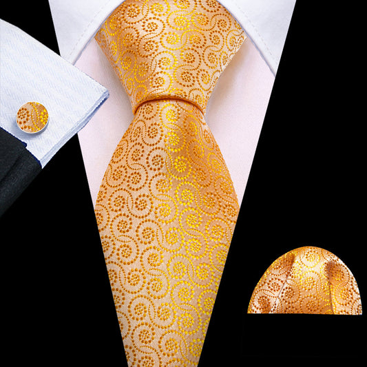 Gold Yellow Floral Silk Tie, Pocket Square and Cufflinks Set tie sets    - Sophisticated Gentlemen