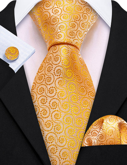 Gold Yellow Floral Silk Tie, Pocket Square and Cufflinks Set tie sets    - Sophisticated Gentlemen
