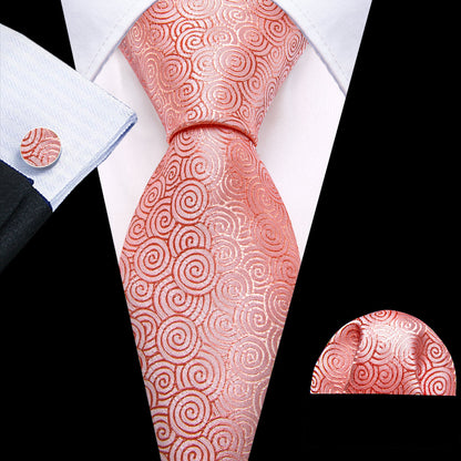 Melon Red Silk Novelty Tie, Pocket Square and Cufflinks Set tie sets    - Sophisticated Gentlemen