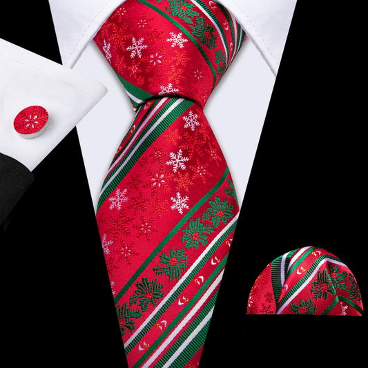 Crimson Snowflake Holiday Tie, Pocket Square, and Cufflinks Set tie sets    - Sophisticated Gentlemen