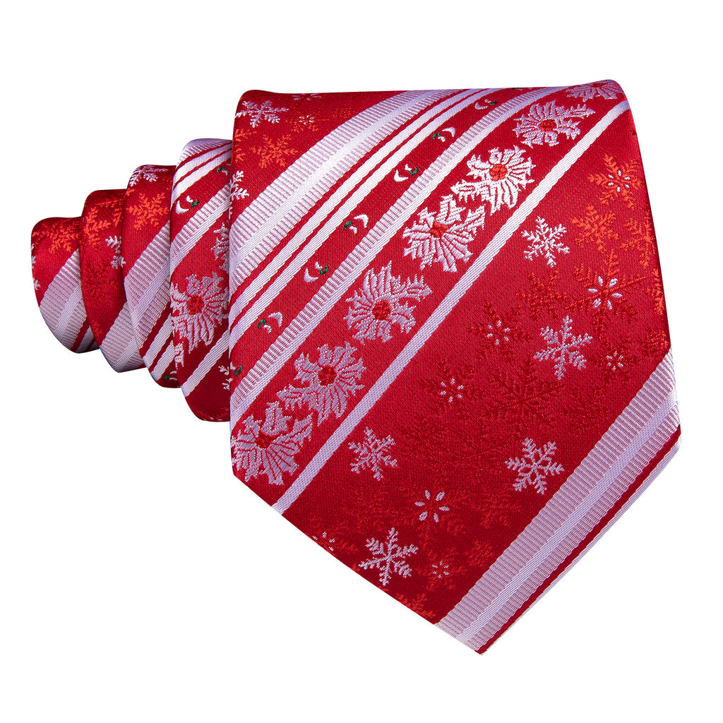 Crimson & Snow White Christmas Snowflake Silk Tie, Pocket Square, and Cufflinks Set tie sets - Sophisticated Gentlemen