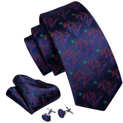 Christmas Ultra Marine Xmas Tree Pattern Tie, Pocket Square and Cufflinks Set tie sets    - Sophisticated Gentlemen