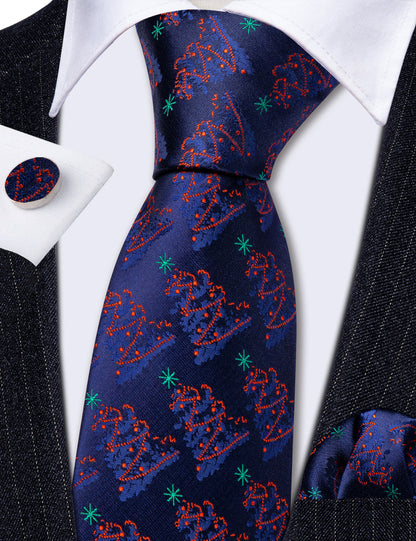 Christmas Ultra Marine Xmas Tree Pattern Tie, Pocket Square and Cufflinks Set tie sets    - Sophisticated Gentlemen