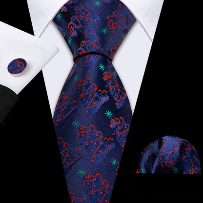 Christmas Ultra Marine Xmas Tree Pattern Tie, Pocket Square and Cufflinks Set tie sets    - Sophisticated Gentlemen