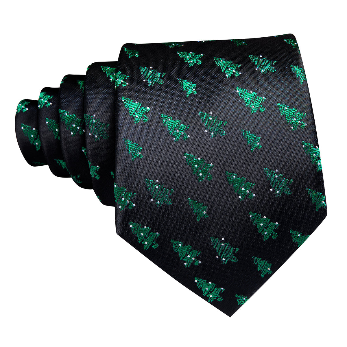 Midnight Black & Emerald Green Christmas Tree Silk Tie, Pocket Square, and Cufflinks Set tie sets - Sophisticated Gentlemen