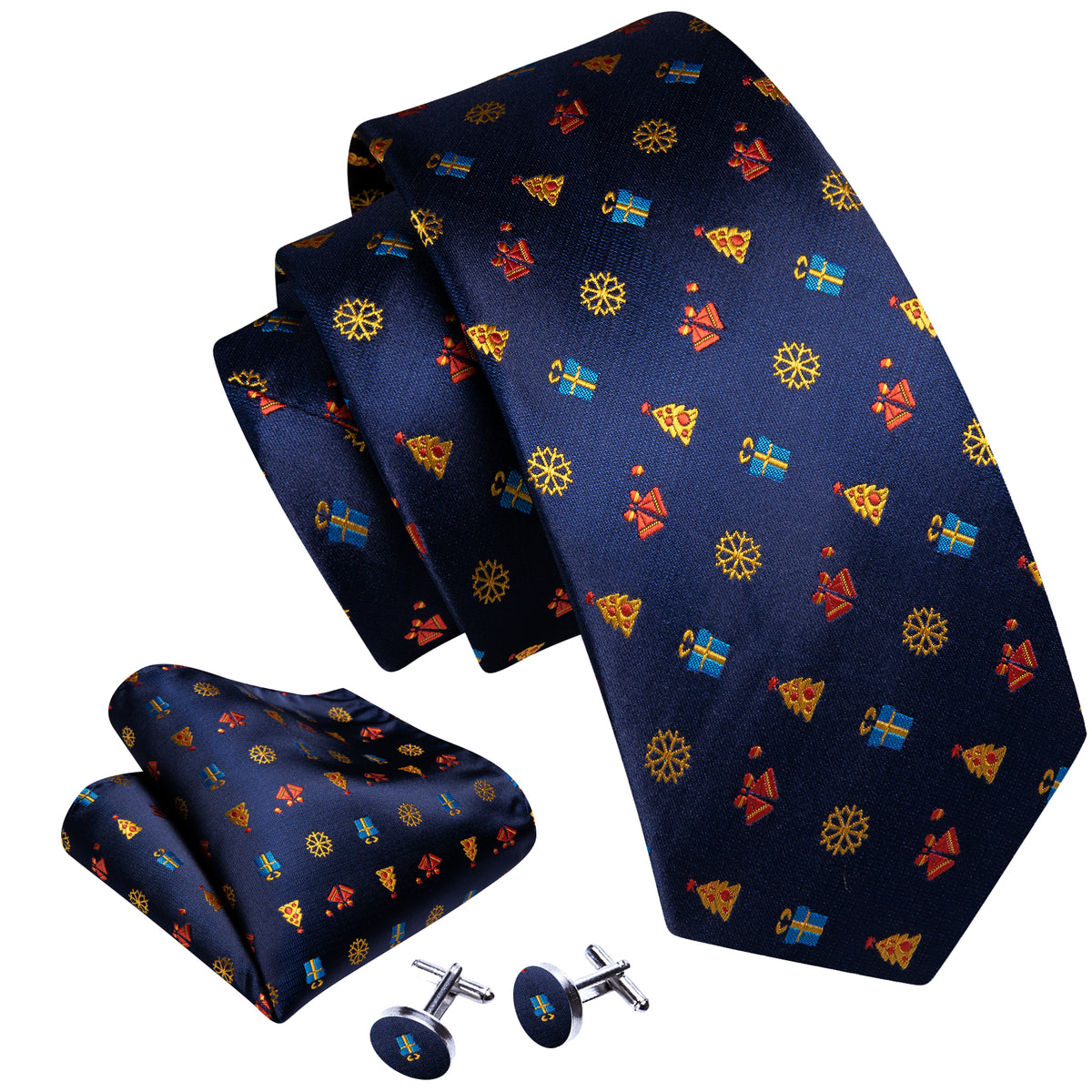 Blue Christmas Printed Pattern Tie, Pocket Square and Cufflinks Set tie sets    - Sophisticated Gentlemen