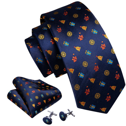Blue Christmas Printed Pattern Tie, Pocket Square and Cufflinks Set tie sets    - Sophisticated Gentlemen