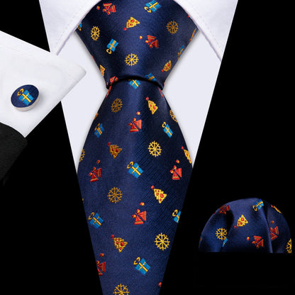 Blue Christmas Printed Pattern Tie, Pocket Square and Cufflinks Set tie sets    - Sophisticated Gentlemen
