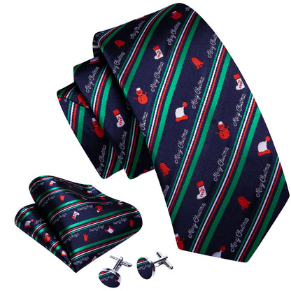 Blue Christmas Santa Hat Tie, Pocket Square and Cufflinks Set tie sets    - Sophisticated Gentlemen