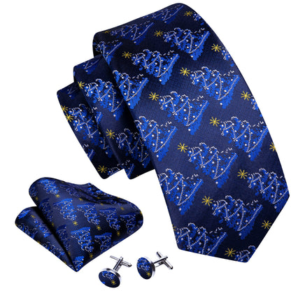 Midnight Blue Christmas Tree Jacquard Tie, Pocket Square & Cufflinks Set tie sets    - Sophisticated Gentlemen