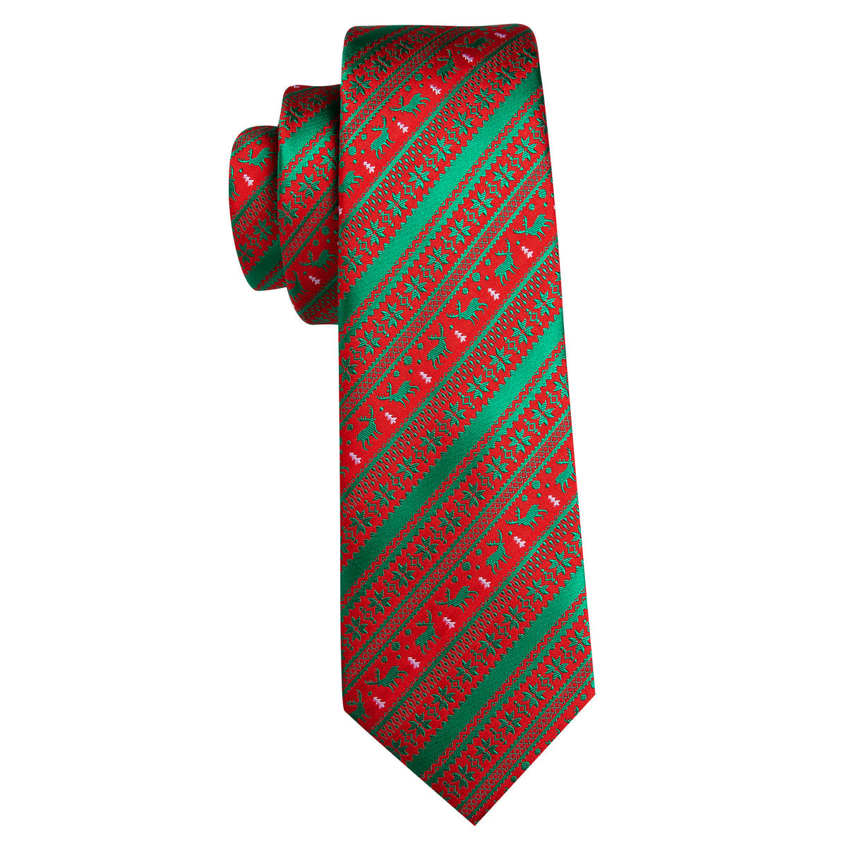 Green Red Christmas Elk Pattern Tie, Pocket Square and Cufflinks Set tie sets    - Sophisticated Gentlemen