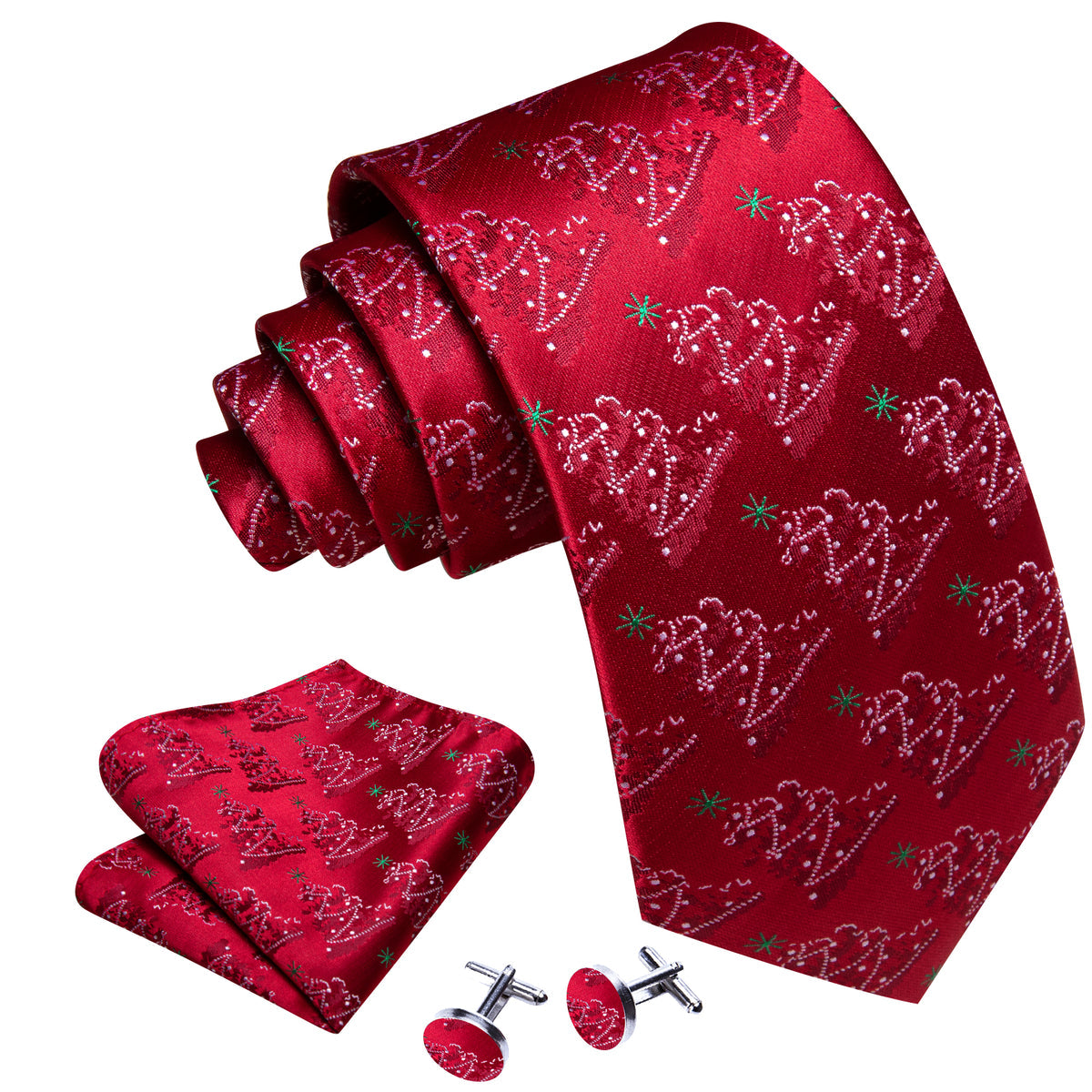 Christmas Trees Tie Set with Pocket Square & Cufflinks tie sets    - Sophisticated Gentlemen