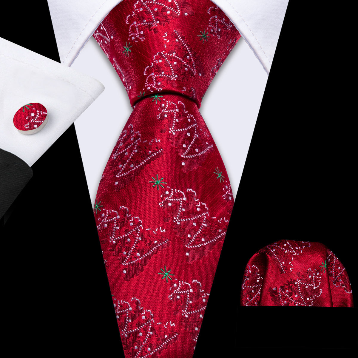 Christmas Trees Tie Set with Pocket Square & Cufflinks tie sets Default Title - Sophisticated Gentlemen
