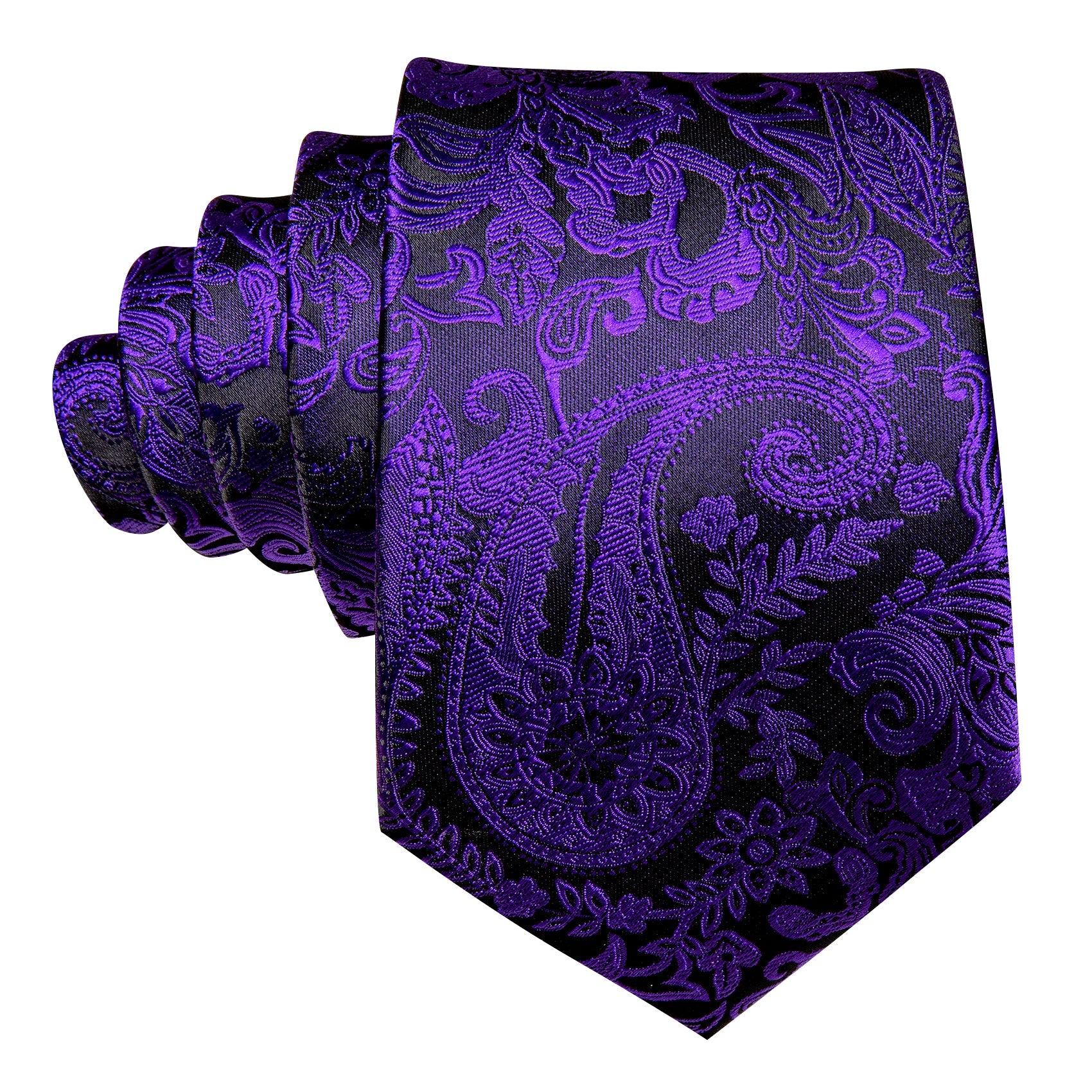 Purple and Black Paisley Floral Tie, Pocket Square and Cufflinks tie sets    - Sophisticated Gentlemen