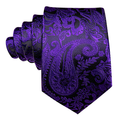 Purple and Black Paisley Floral Tie, Pocket Square and Cufflinks tie sets    - Sophisticated Gentlemen