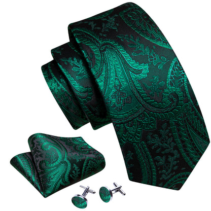 Green Paisley Jacquard Silk Tie, Pocket Square and Cufflinks Set tie sets    - Sophisticated Gentlemen